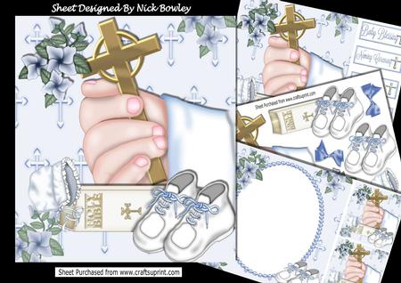 Hand with Cross and Bible for Baby Boy Christening 8x8 Kit