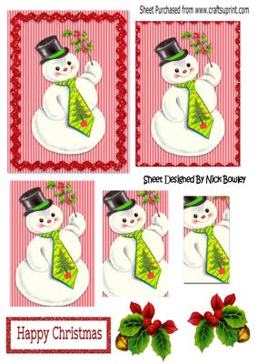 A Jolly Snowman in a Tie with Holly Pyramids