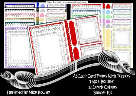 12 A5 Lace Card Fronts & Toppers Lots of Colours Bumper Kit