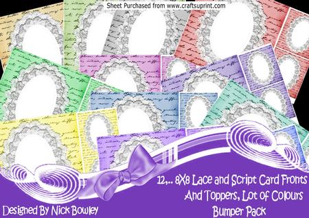 12, 8x8 Lace and Script Card Fronts and Toppers Bumper Kit
