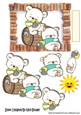 Too Much of the Amber Nectar Cute White Bears in Cork Frame