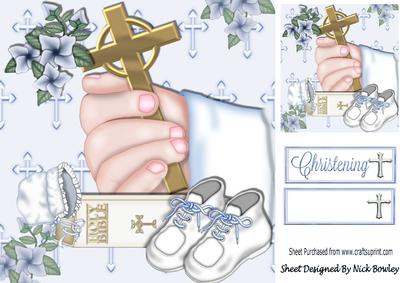 Hand Holding Cross Christening for Baby Boy 8x8