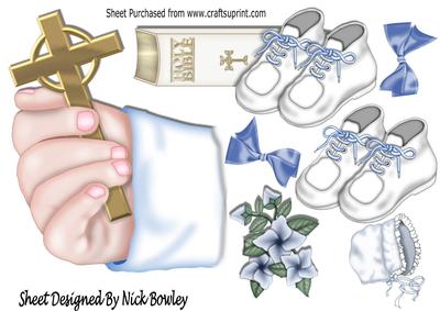 Hand Holding Cross, Shoes and Bible A4