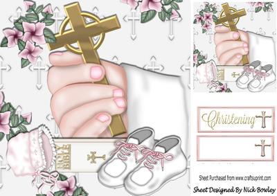 Hand with Cross and Bible for Baby Girl Christening 8x8