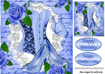 Cornflower Blue Sparkle Shoes, Basque & Blue Roses 8x8