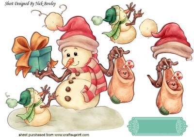 Happy Snowman with Little Deer and Son A4