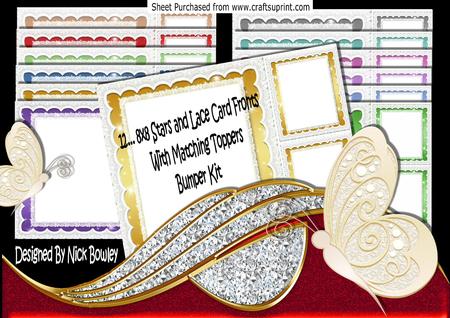 12, Lovely 8x8 Stars and Lace Card Fronts and Toppers Kit