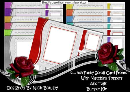 12 -  Lovely 8x8 Funky Scroll Card Fronts, Toppers and Tag