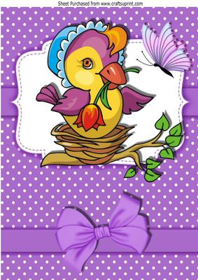 Little Bird in a Bonnet in Her Nest A4