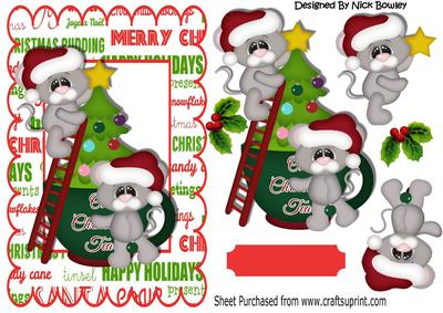 Little Mice in Santa Hats with Christmas Tree