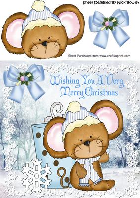 Little Mouse with Cup of Choccy in the Snow 8x8