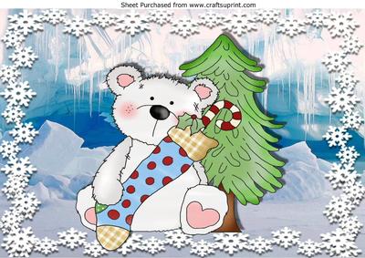 Little White Polar Bear with His Stocking and Tree A4