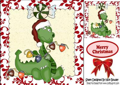 Little Dragon with Festive Lights in Santa Hat 8x8