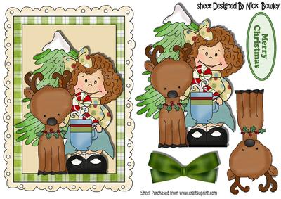 Little Girl with Reindeer and Tree