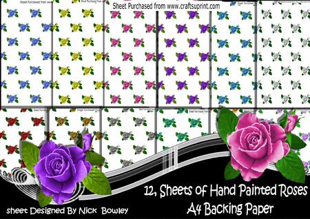 12 Sheets of Painted Roses Backing Paper