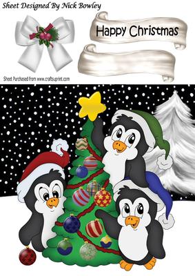 Cute Penguins with a Christmas Tree 8x8