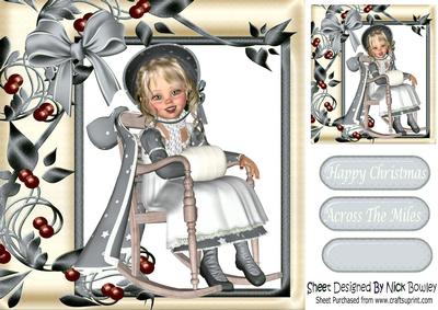 Little Girl in a Rocking Chair with Turq Winter Coat on 8x8