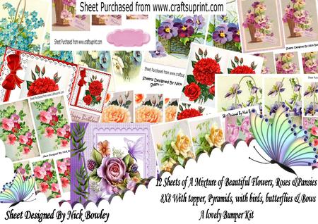 12 Beautiful Mixture of Roses, Pansies Flowers Pyramids, 8x8