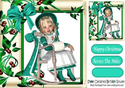 Little Girl in Turq Coat in Rocking Chair 8x8