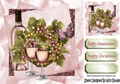 Pink Champagne, and Grapes on Glitter Stack Card 8x8