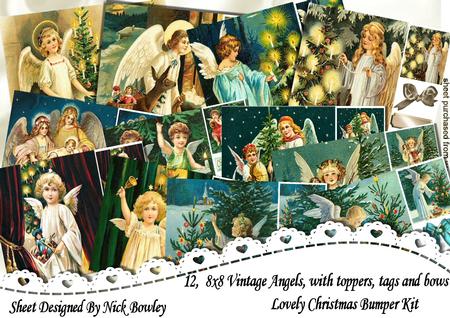 12, 8x8 Vintage Angels, Card Fronts and Toppers