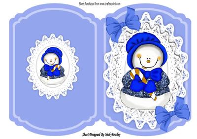 Lovely Snowman on Lace with Bows Quick Bracket Card