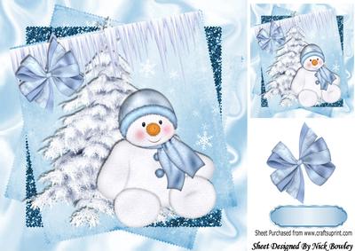 Cute Snowman with Snow Christmas Tree with Glitter Stacks