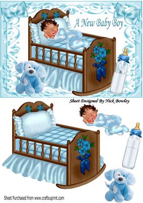 Baby Boy Sleeping in Blue Crib with Cuddly Toy