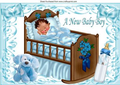 Baby Boy Sleeping in Blue Crib with Cuddly Toy A4