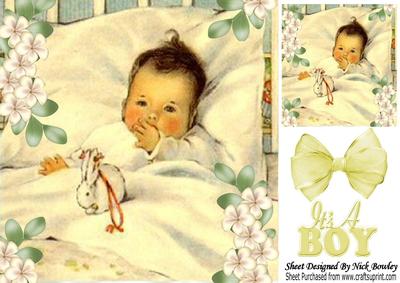 Gorgeous Vintage Baby Boy Sucking His Thumb 8x8