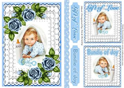 Cute Baby Boy A5 Lace Card Front with Toppers