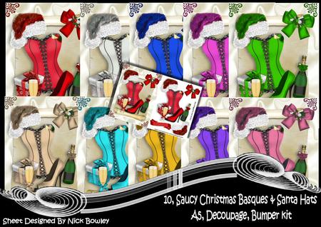 10,saucy Christmas Basques with Santa Hat Bumper Kit