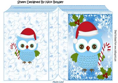 Lovely Festive Owl with Candy Cane and Santa Hat Folded Book