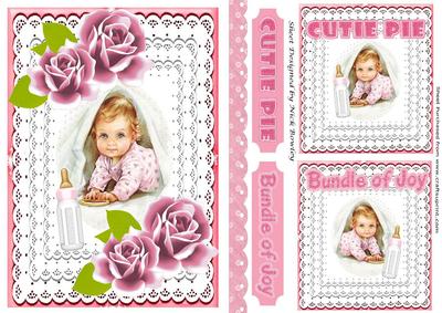 Cute Baby Girl A5 Lace Card Front with Toppers
