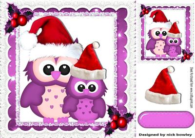 Cute Pink Christmas Owls in Santa Hats 8x8