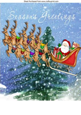 Santa with His Reindeers Flying in His Sleigh A4
