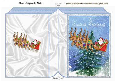 Santa with His Reindeers Flying in His Sleigh Folded Book