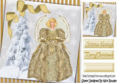 Gold Christmas Angel, with Snow Tree 8x8