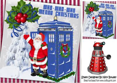 Santa Who! in His Tardis in Snow with Dalek 8x8