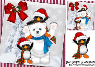 Cute Polar Bear and Penguins in the Snow 8x8