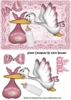 Special Delivery Stork with Baby Girl & Bottle