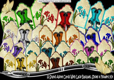 12 Stand Up Cards with Lace Basques, Shoes & Flowers Kit