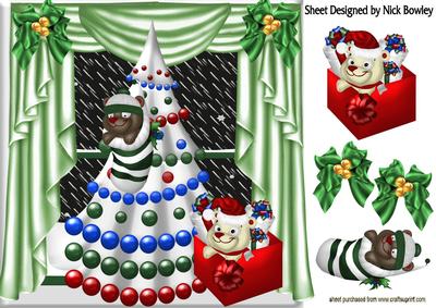 Cute Christmas Critters in Stockings and Christmas Tree