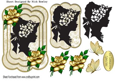 Gold Damask Layered Frame with Vintage Silhouette Lady