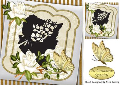 Gold Damask Layered Frame with Vintage Silhouette Lady 8x8