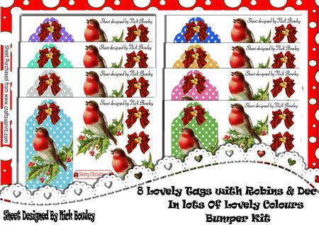 8, Lovely Christmas Tags with Robins, Bumper Kit