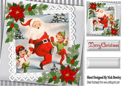 Jolly Santa Dancing with His Little Elves in the Snow 8x8