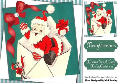 Jolly Santa in an Envelope Waving 8x8