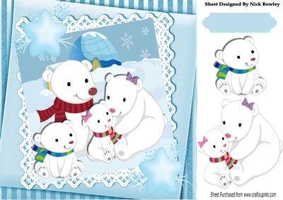 Polar Bear Family on Lace in the Snow 8x8