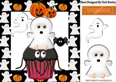 Cute Little Ghost Sitting on a Cupcake 8x8